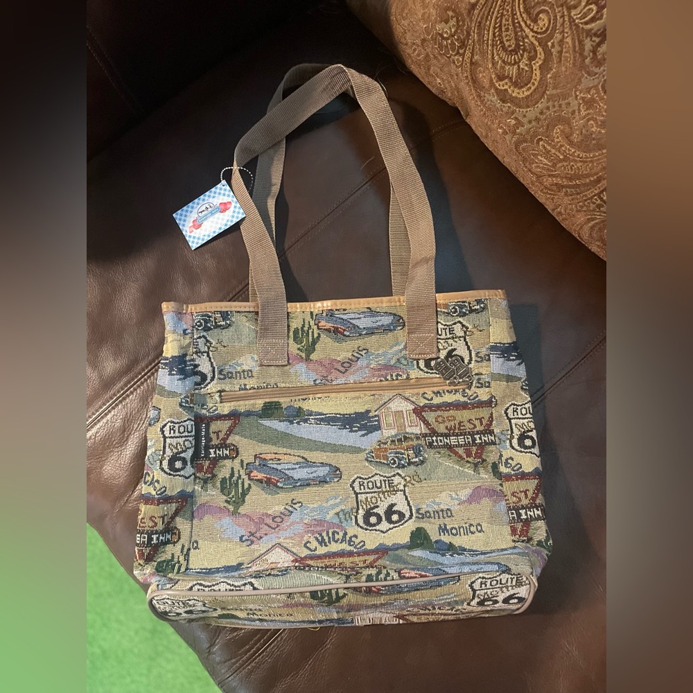 Karriage Mate Route 66 Canvas Tapestry Tote Shoulder Bag, NWT